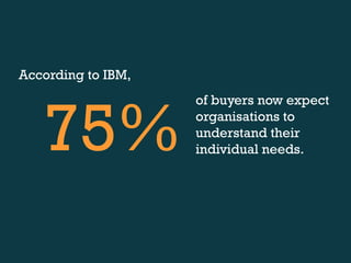 According to IBM,
75%
of buyers now expect
organisations to
understand their
individual needs.
 