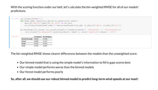 Wi h he c i g f c i de be , e ' ca c a e he bi - eigh ed RMSE f a f de '
edic i .
I [25]:
The bi - eigh ed RMSE h c ea e diffe e ce be ee he de ha he eigh ed c e:
O bi ed de ha i i g he i e de ' i f a i i ga c e be
O i e de e f e ha he bi ed de
O f e de e f
S , af e a , e d e b b ed de ed c g- e d eed a a !
O [25]: U e g ed B -We g ed
b ed_ _ e 0.4026 0.1328
b ed 0.2888 0.1347
e 0.3152 0.1416
f e 0.2996 0.1807
a _ c e _b ed =
f de _ a e, ed c _ d in a _ ed c . e ():
da a_1D[' d_58'][da a_1D['d _b '] == d _b ]
a _ c e _b ed[ de _ a e] = e_b ed( ed c _ d, _da a_1D[' d'], _da a_1D['d '])
d.Da aF a e([a _ c e , a _ c e _b ed]).T. e a e(c = 0: 'U e ed', 1: 'B -We ed' )
. _ a e ('B -We ed'). e.ba ( =0, a =0.5, c =' b e').f a (' :.4f ')
 