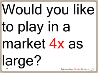 29
Trailblazers help
At an SIIA education conference in 2012,
Scholastic Education President Margery Mayer
noted that data dashboards for their educational
technology products were derived from Mint.com,
WeightWatchers.com, and NikeRunning.com.
29
 