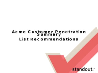 Acme Customer Penetration Summary List Recommendations 