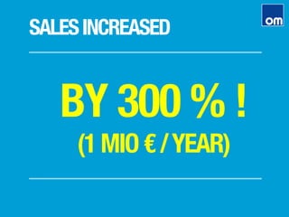 SALESINCREASED
BY 300 % !
(XMIO€/YEAR)
 