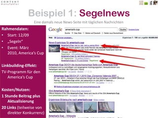 Beispiel 1: SegelnewsEine damals neue News-Seite mit täglichen NachrichtenRahmendaten:Start: 12/09