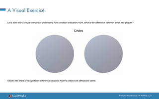 Predictive Maintenance with MATLAB | 22
A Visual Exercise
Let’s start with a visual exercise to understand how condition indicators work. What’s the difference between these two shapes?
It looks like there’s no significant difference because the two circles look almost the same.
Circles
 