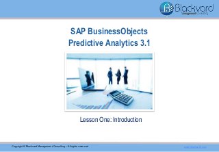 SAP BusinessObjects
Predictive Analytics 3.1
Copyright © Blackvard Management Consulting – All rights reserved www.blackvard.com
Lesson One: Introduction
 