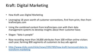 Kraft: Digital Marketing
• How Kraft uses Digital Marketing
• Leveraging 18 years worth of customer connections, first fro...