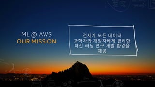 © 2018 Amazon Web Services, Inc. or its Affiliates. All rights reserved.
ML @ AWS
OUR MISSION
전세계 모든 데이터
과학자와 개발자에게 편리한
머신 러닝 연구 개발 환경을
제공
 