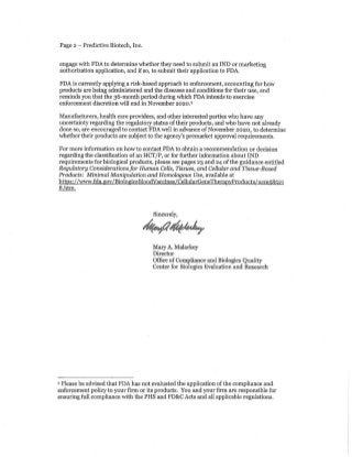 December 20th 2018 FDA Letter to Predictive Biotech