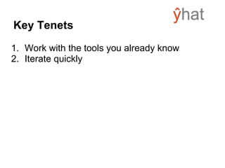 1. Work with the tools you already know
2. Iterate quickly
Key Tenets
 