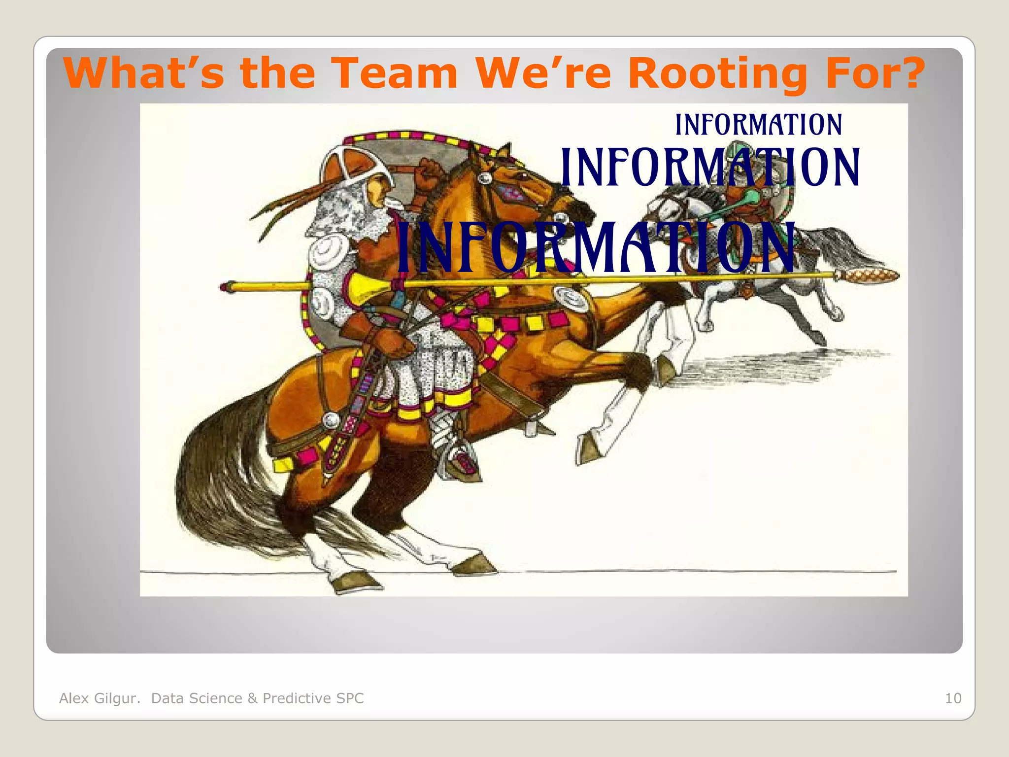 What’s the Team We’re Rooting For?
INFORMATION
10
INFORMATION
INFORMATION
Alex Gilgur. Data Science & Predictive SPC
 