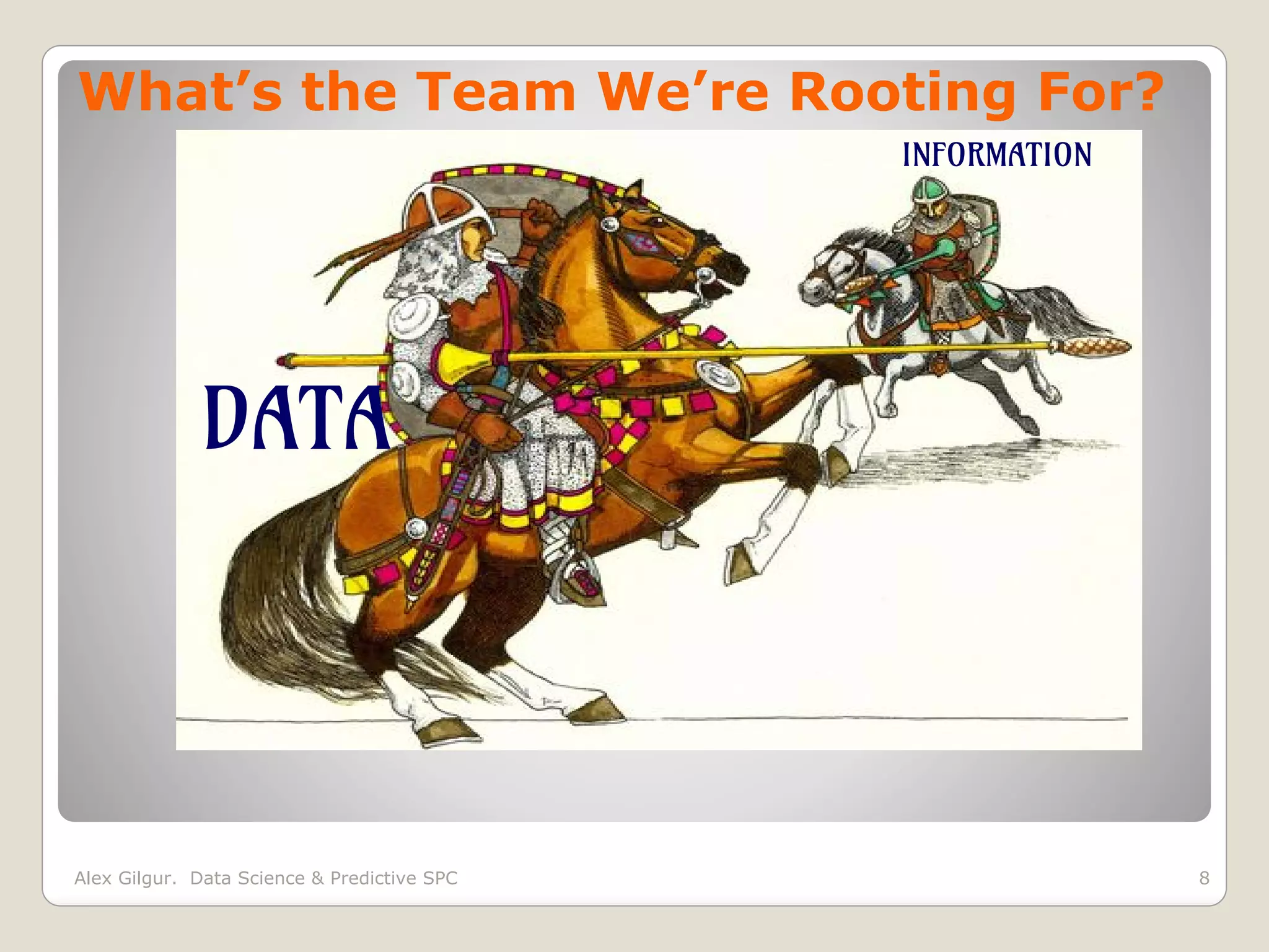 What’s the Team We’re Rooting For?
DATA
INFORMATION
8Alex Gilgur. Data Science & Predictive SPC
 