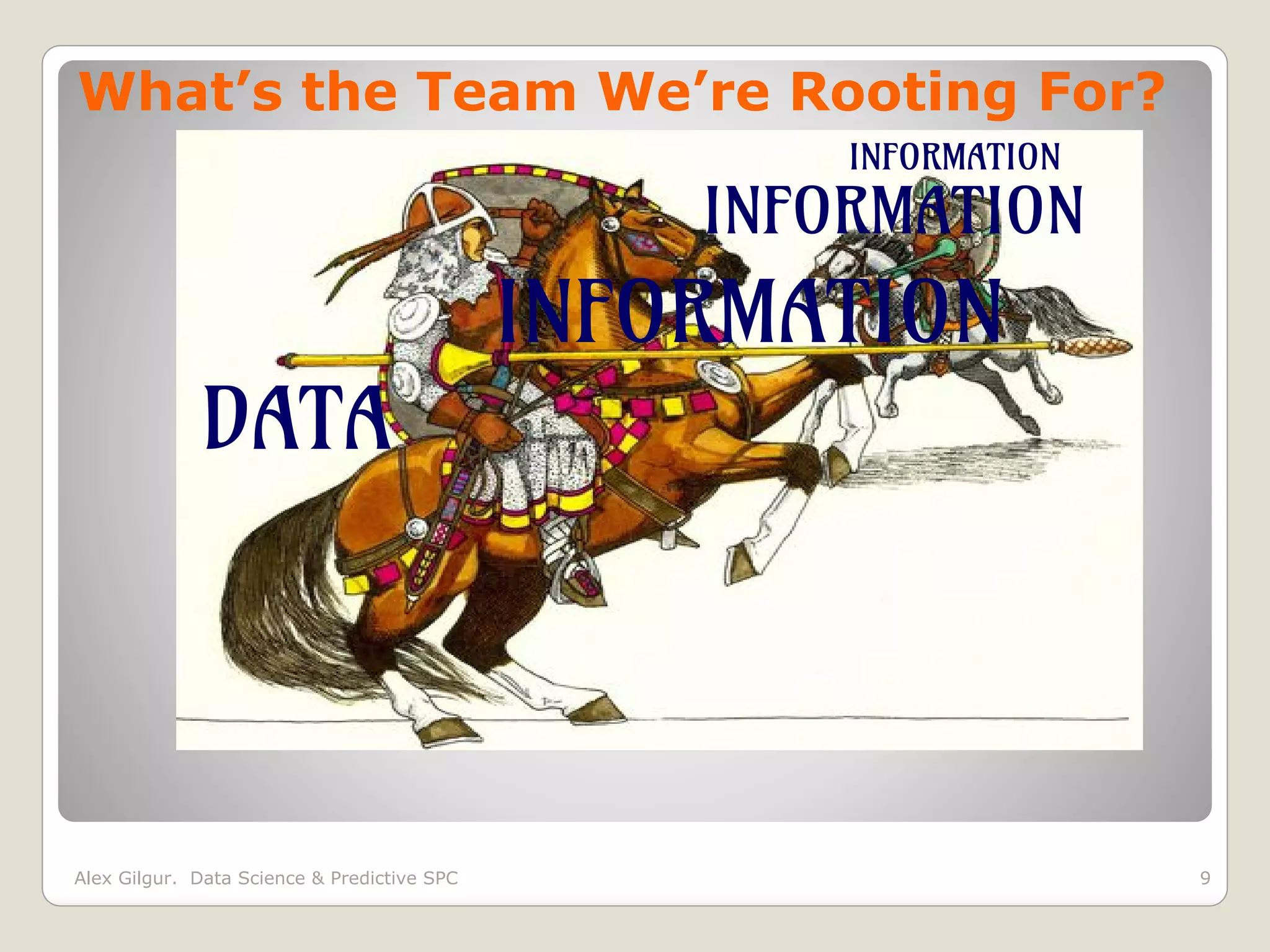 What’s the Team We’re Rooting For?
DATA
INFORMATION
9
INFORMATION
INFORMATION
Alex Gilgur. Data Science & Predictive SPC
 