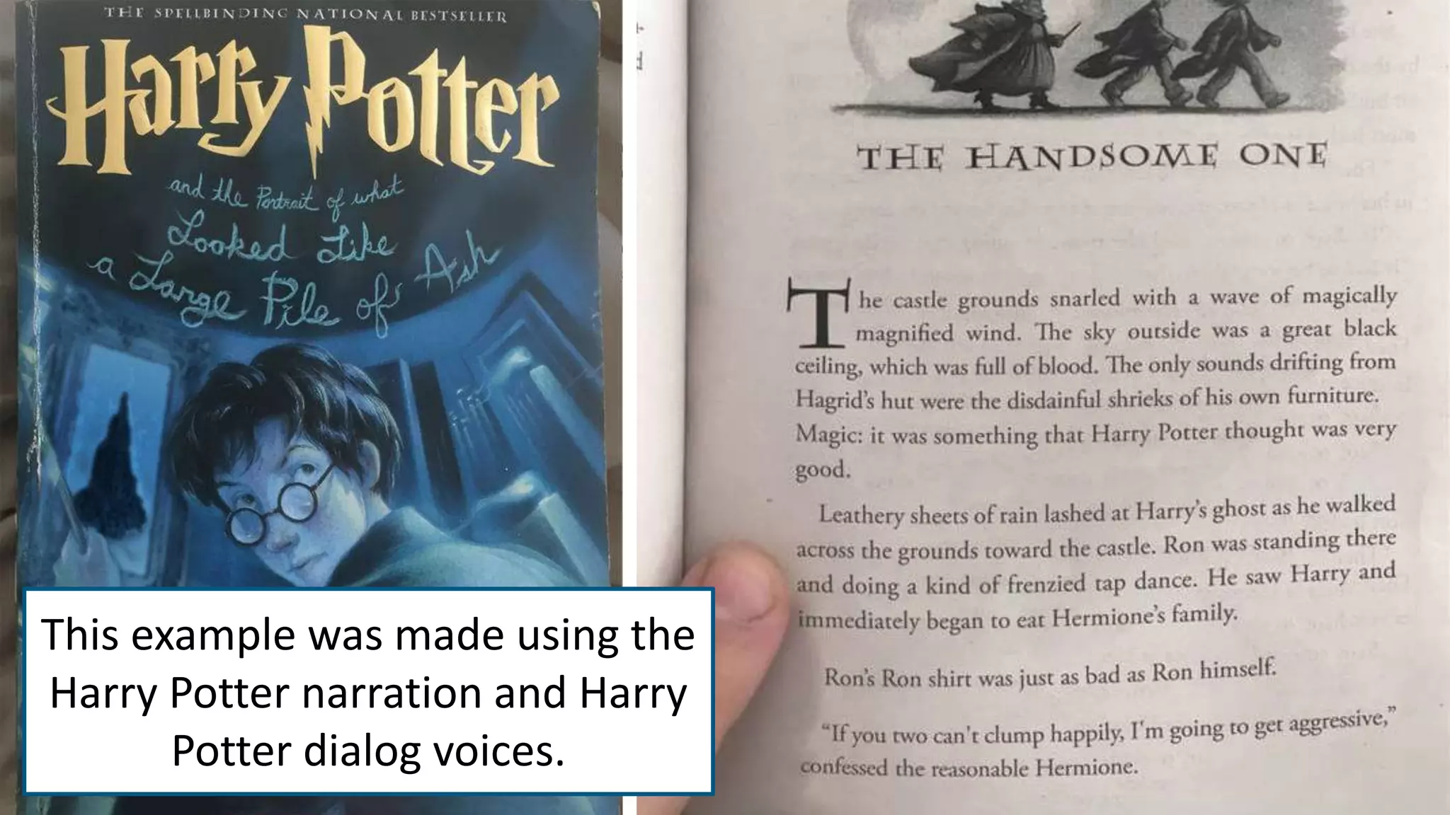 This example was made using the
Harry Potter narration and Harry
Potter dialog voices.
 