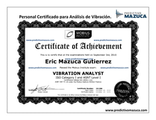 Personal Certificado para Análisis de Vibración.
www.predictivomazuca.com www.predictivomazuca.com
www.predictivomazuca.com
www.predictivomazuca.com
www.predictivomazuca.com www.predictivomazuca.com
www.predictivomazuca.com
 