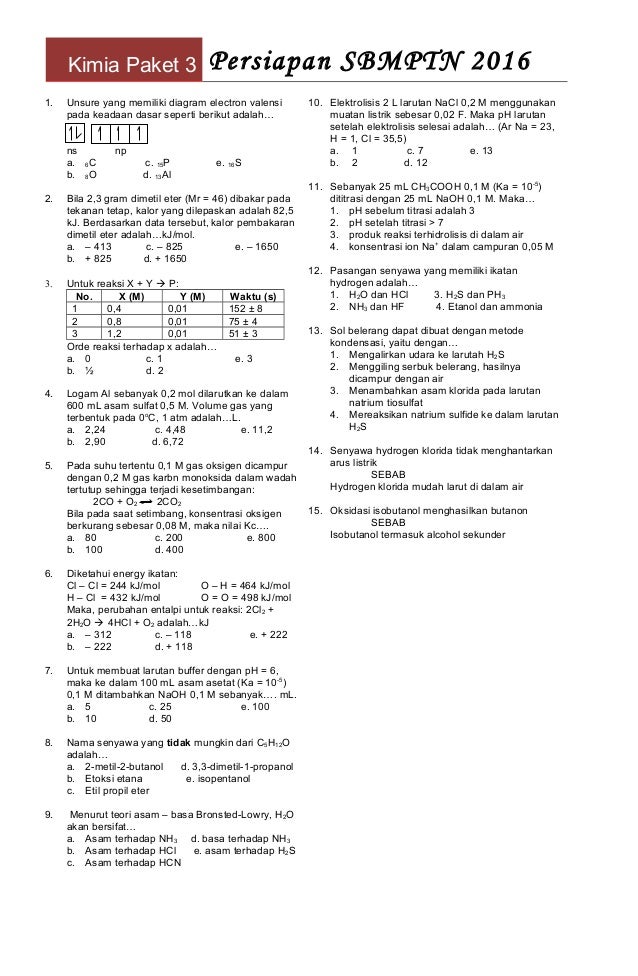 Prediksi Sbmptn Kimia 3