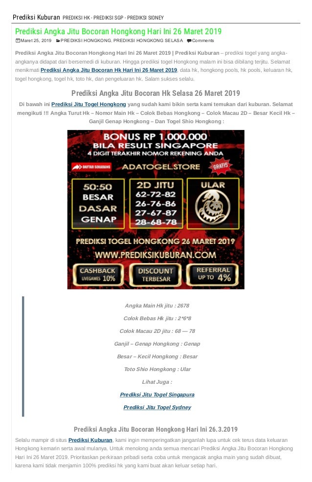 Togel Bocoran Hongkong Mlm Ini
, Prediksi Angka Jitu Bocoran Hongkong Hari Ini 26 Maret 2019