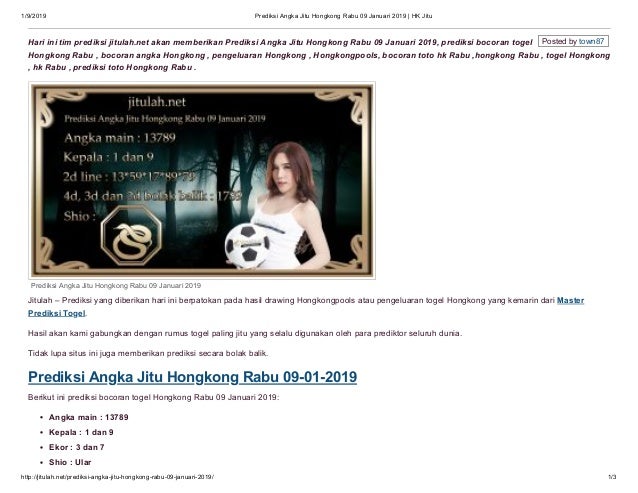 Prediksi Angka Jitu Hongkong Rabu 09 Januari 2019 Hk Jitu