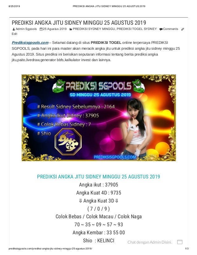 Togel Sdy Hari Ini Live Draw
, Prediksi Angka Jitu Sidney Minggu 25 Agustus 2019