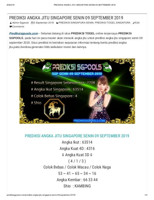 Generator Togel Jitu Online
, Prediksi Angka Jitu Singapore Senin 09 September 2019