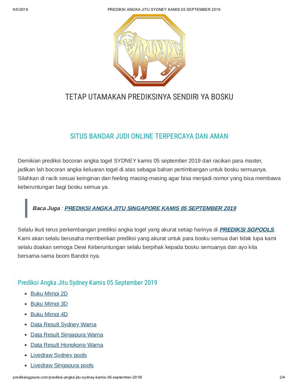 Prediksi angka jitu sydney kamis 05 september 2019