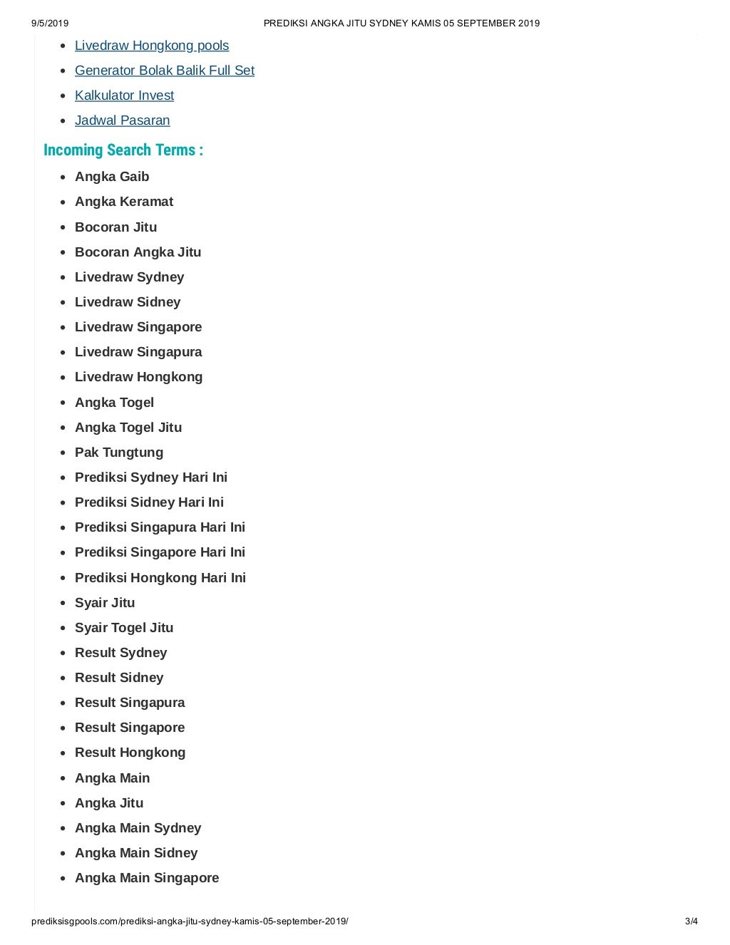 Prediksi angka jitu sydney kamis 05 september 2019