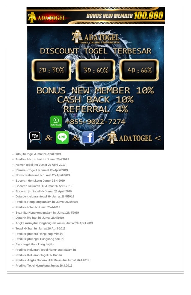 Prediksi Angka Jitu Togel Hongkong Jumat 26 April 2019