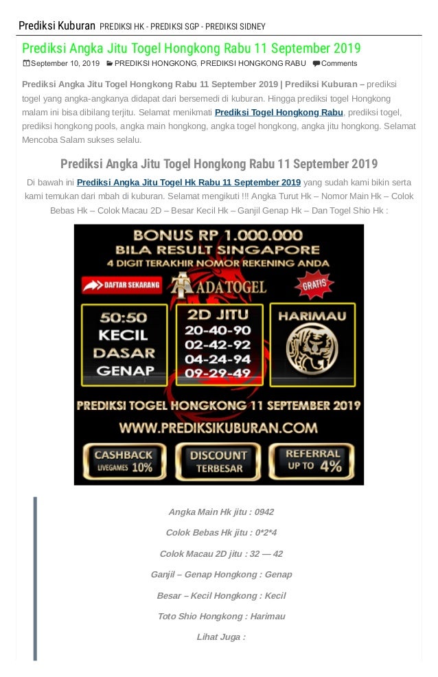 Angka Jitu Hk Malam Ini 11 September
, Prediksi Angka Jitu Togel Hongkong Rabu 11 September 2019