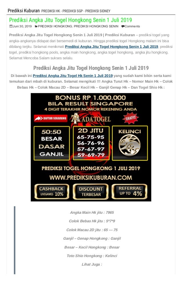 Togel Sgp Yang Akan Keluar Hari Senin 1juli 2019 Syair 234 Jitu