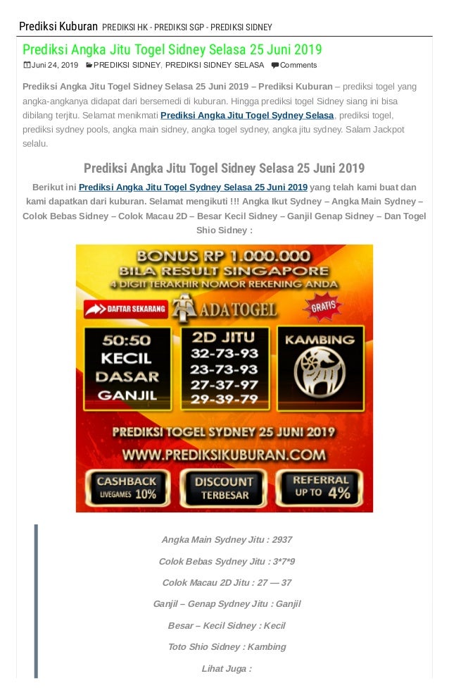 Angka Jitu Sydney Selasa
, Prediksi Angka Jitu Togel Sidney Selasa 25 Juni 2019