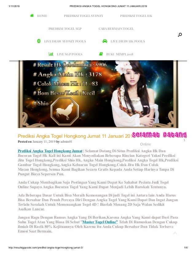 Togel Hkg Live 2019
, Prediksi Angka Togel Hongkong Jumat 11 Januari 2019