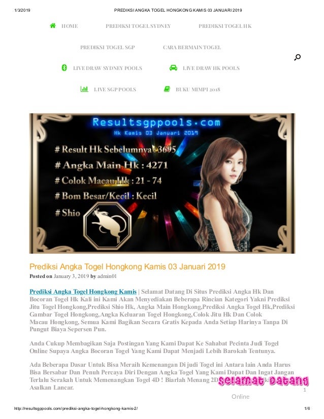 Togel Hkg Live 2019
, Prediksi Angka Togel Hongkong Kamis 03 Januari 2019