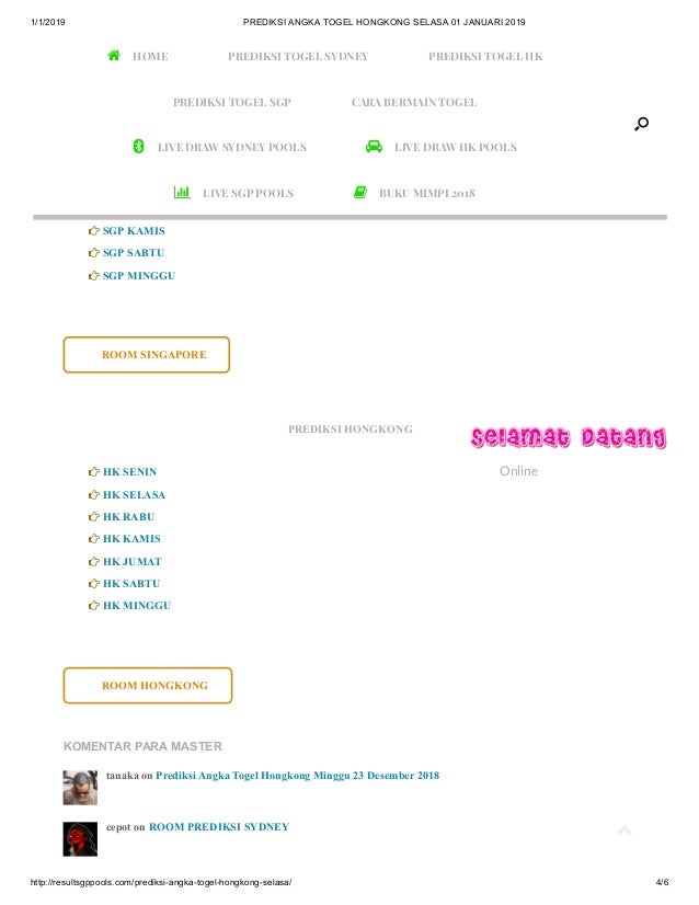 Prediksi Angka Togel Hongkong Selasa 01 Januari 2019