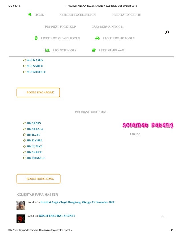Prediksi angka togel sydney sabtu 29 desember 2018