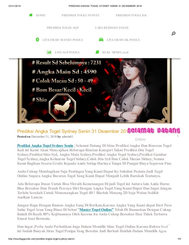 Togel Master Sydney Senin
, Prediksi Angka Togel Sydney Senin 31 Desember 2018