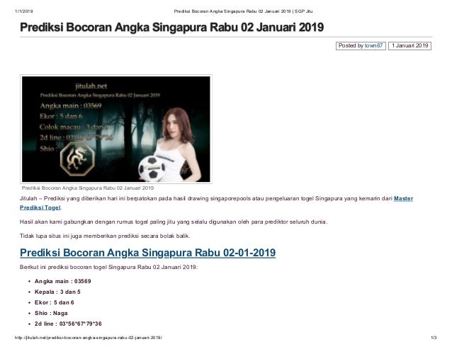 Prediksi Angka Main Singapura Rabu