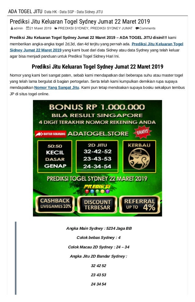 Togel Master Sydney Jumat
, Prediksi Jitu Keluaran Togel Sydney Jumat 22 Maret 2019