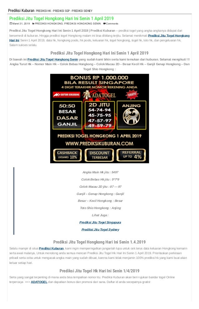 Togel Prediksi Hk Jitu
, Prediksi Jitu Togel Hongkong Hari Ini Senin 1 April 2019