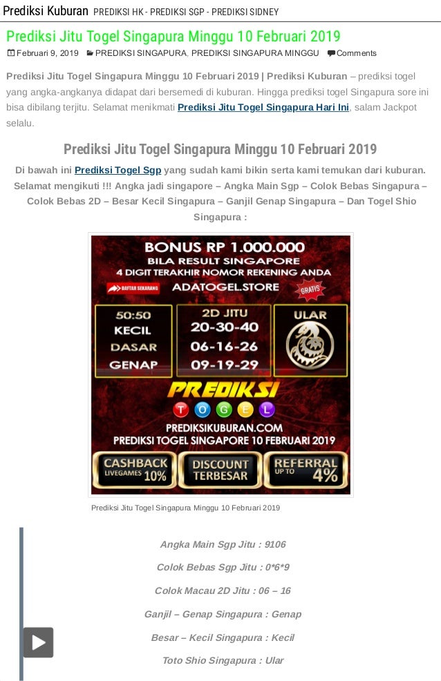 Prediksi No Togel Hari Ini Singapura
, Prediksi Jitu Togel Singapura Minggu 10 Februari 2019