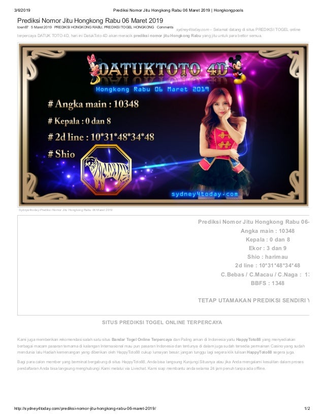 Prediksi Nomor Jitu Hongkong Rabu 06 Maret 2019 Hongkongpools