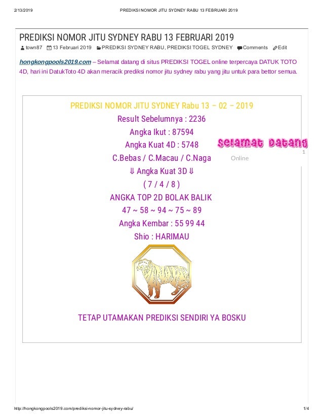 Prediksi nomor jitu sydney rabu 13 februari 2019