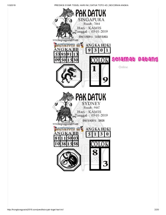 Prediksi Syair Togel Hari Ini Datuk Toto 4 D Bocoran Angka