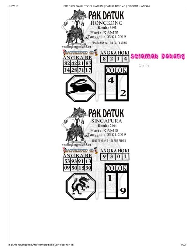 Prediksi Syair Togel Hari Ini Datuk Toto 4 D Bocoran Angka