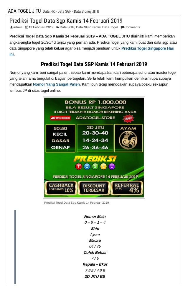 Prediksi Togel Data Sgp Kamis 14 Februari 2019 Ada Togel Jitu