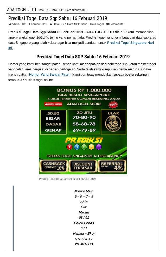 Prediksi Togel Data Sgp Sabtu 16 Februari 2019 Ada Togel Jitu