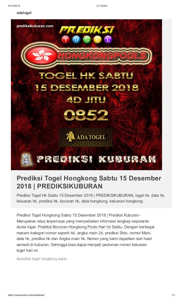 Prediksi Togel Hongkong Sabtu 15 Desember 2018 Prediksikuburan