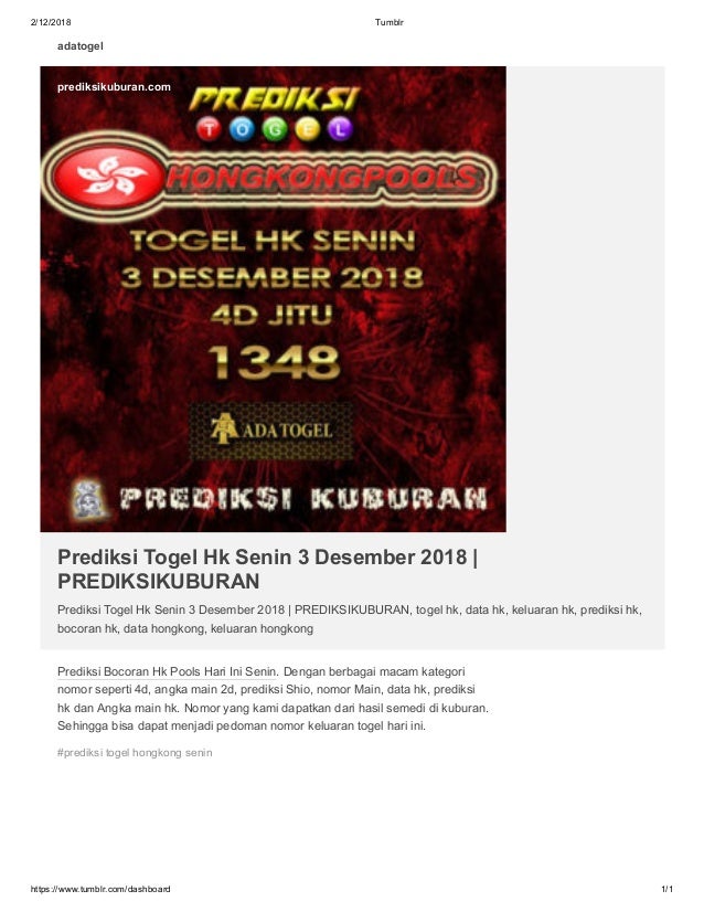 Prediksi Togel Hk Senin 3 Desember 2018 Prediksikuburan