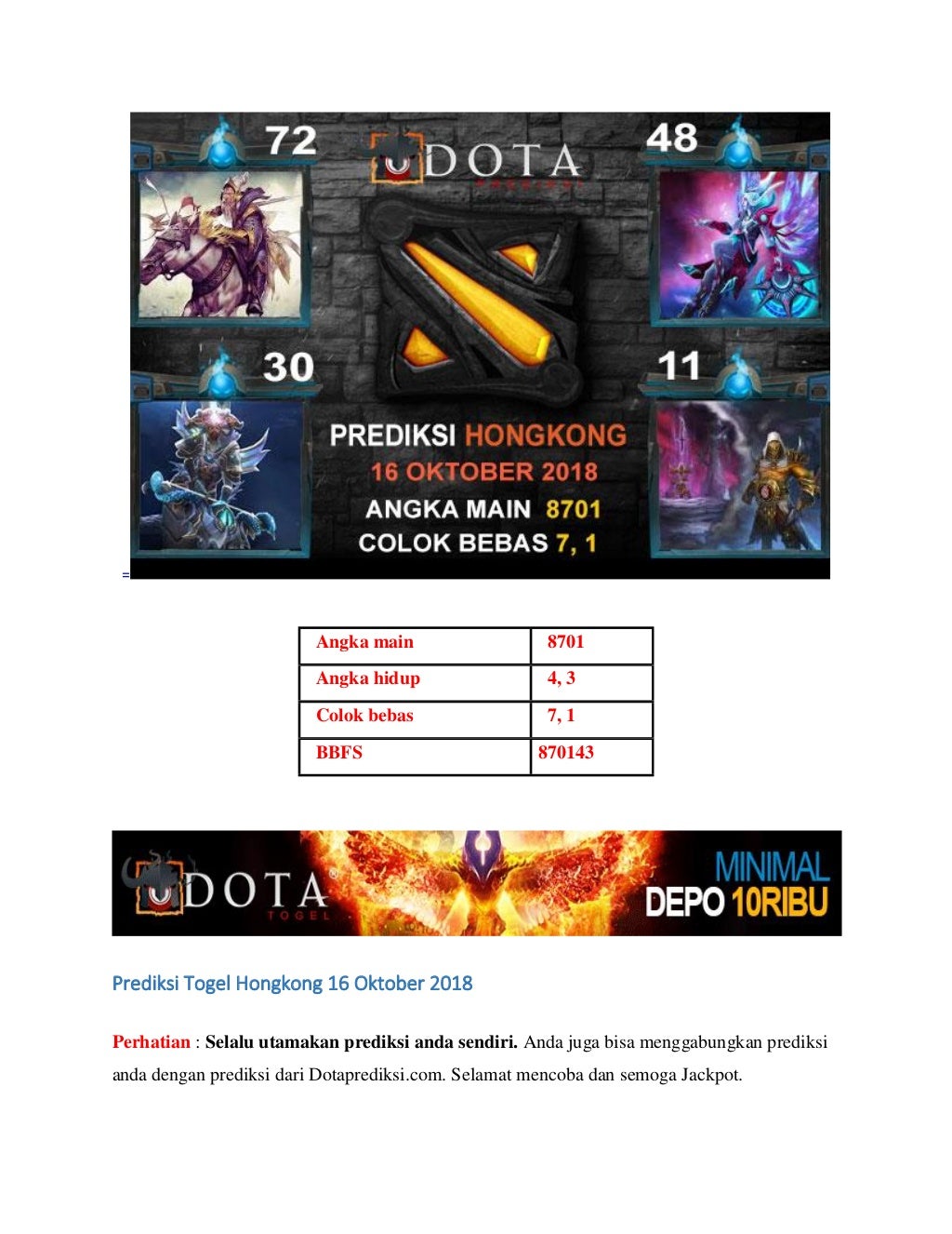 Prediksi togel hongkong 16 oktober 2018
