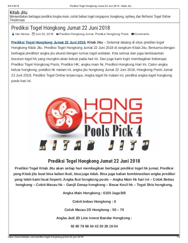 Togel Jaya Hongkong
, Prediksi Togel Hongkong Jumat 22 Juni 2018 Kitab Jitu