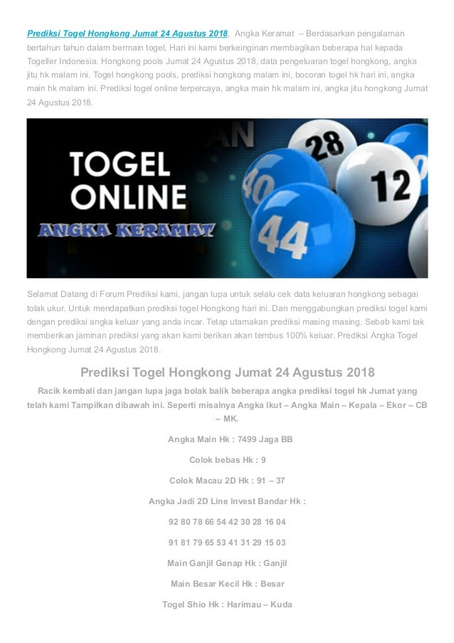 Prediksi Togel Hongkong Jumat 24 Agustus 2018 Angka Keramat
