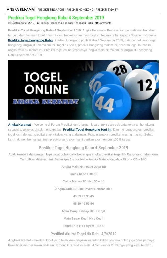 Prediksi No Togel Yang Akan Keluar Malam Ini Hongkong
, Prediksi Togel Hongkong Rabu 4 September 2019