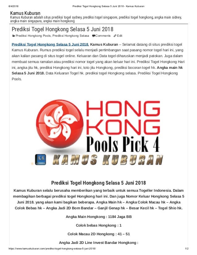 Prediksi Togel Hongkong Selasa 5 Juni 2018 Kamus Kuburan